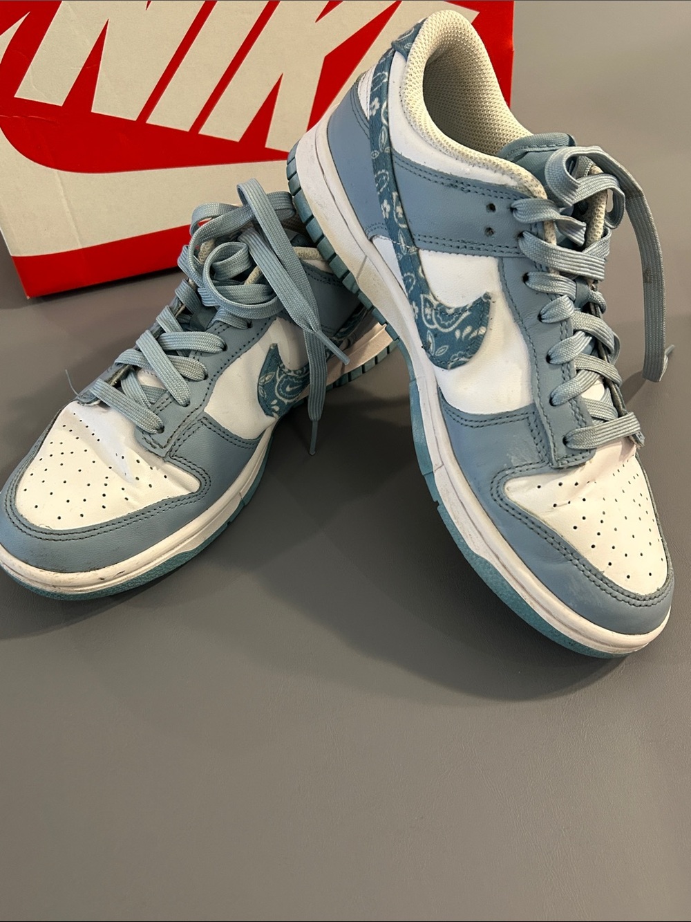 Nike Women’s Swoosh Dunk Low Sneakers in “Blue Paisley” Size 8